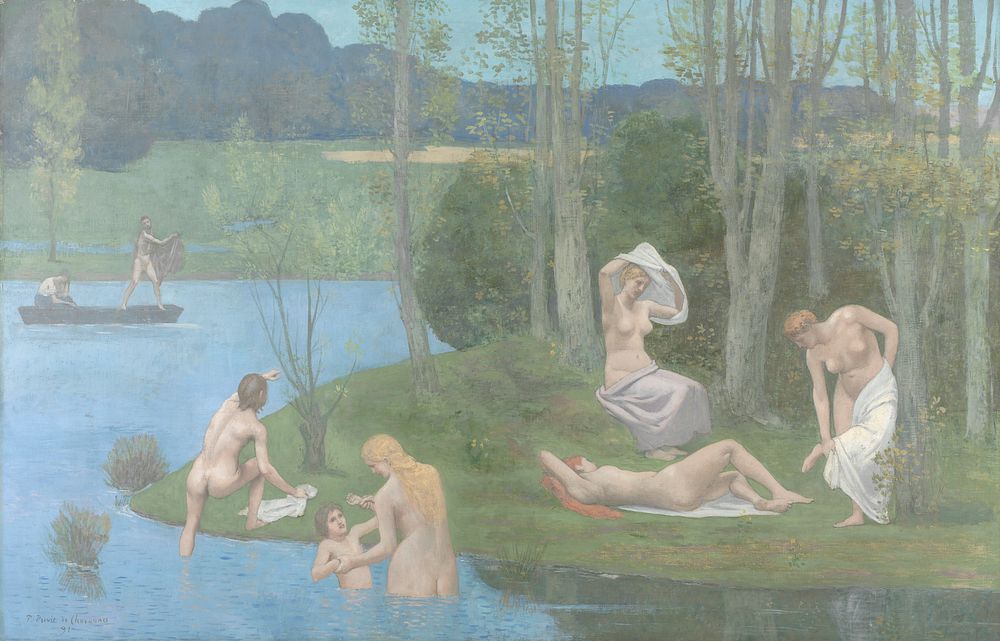 Naked women. Summer (1891) painting in high resolution by Pierre Puvis de Chavannes.  