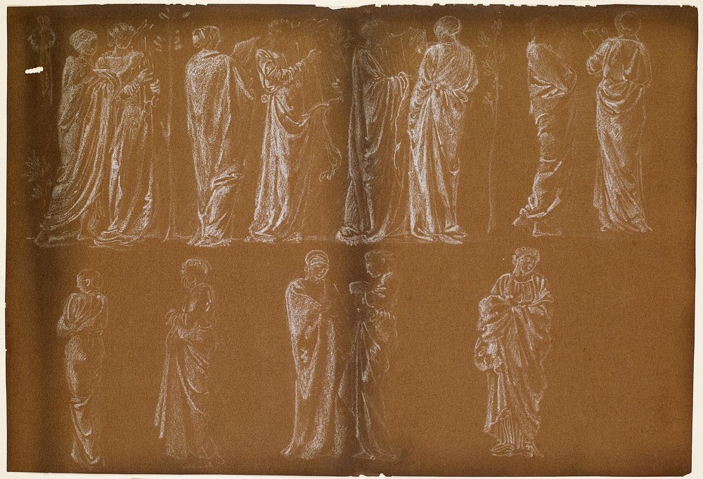 Female - Thirteen Drapery Studies (1868) drawing in high resolution by Sir Edward Burne&ndash;Jones. 