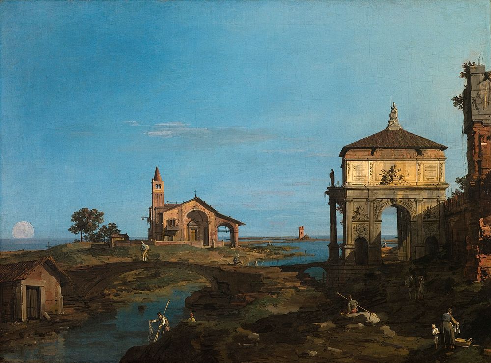 An Island in the Lagoon with a Gateway and a Church (1743–44) painting in high resolution by Canaletto (Giovanni Antonio…