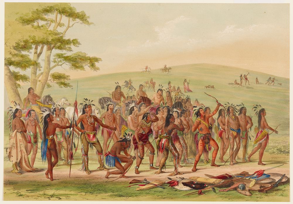 Archery of the Mandans (1844) painting in high resolution by George Catlin.  