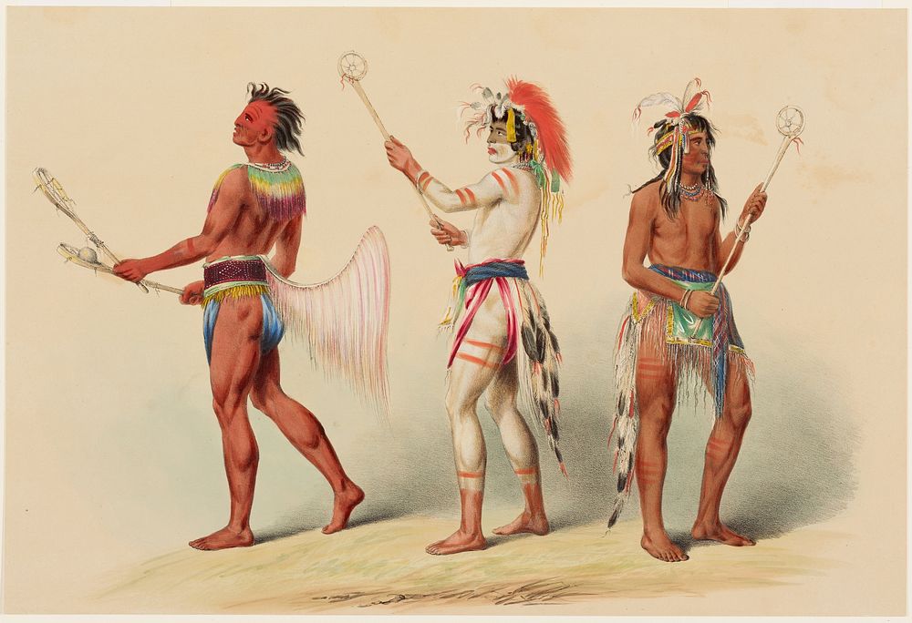 Ball Players (1844) painting in high resolution by George Catlin.  
