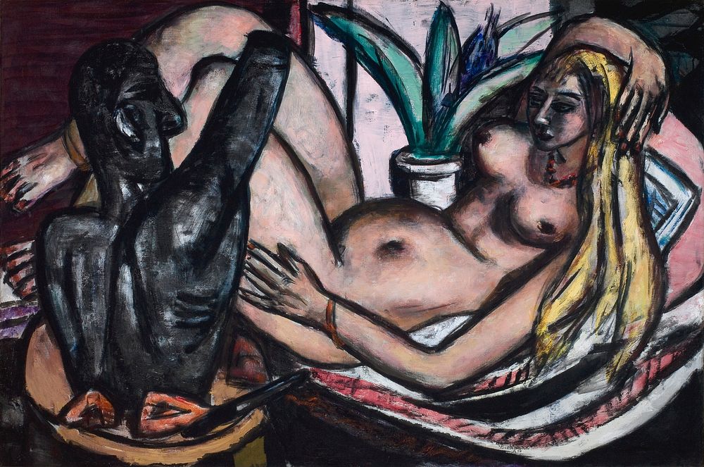 Studio (Female Nude and Sculpture) (1946) painting in high resolution by Max Beckmann. 