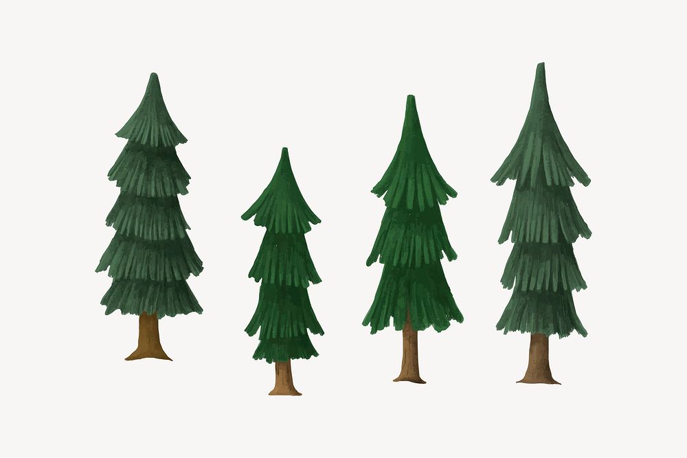 Hand-drawn pine trees on a white background