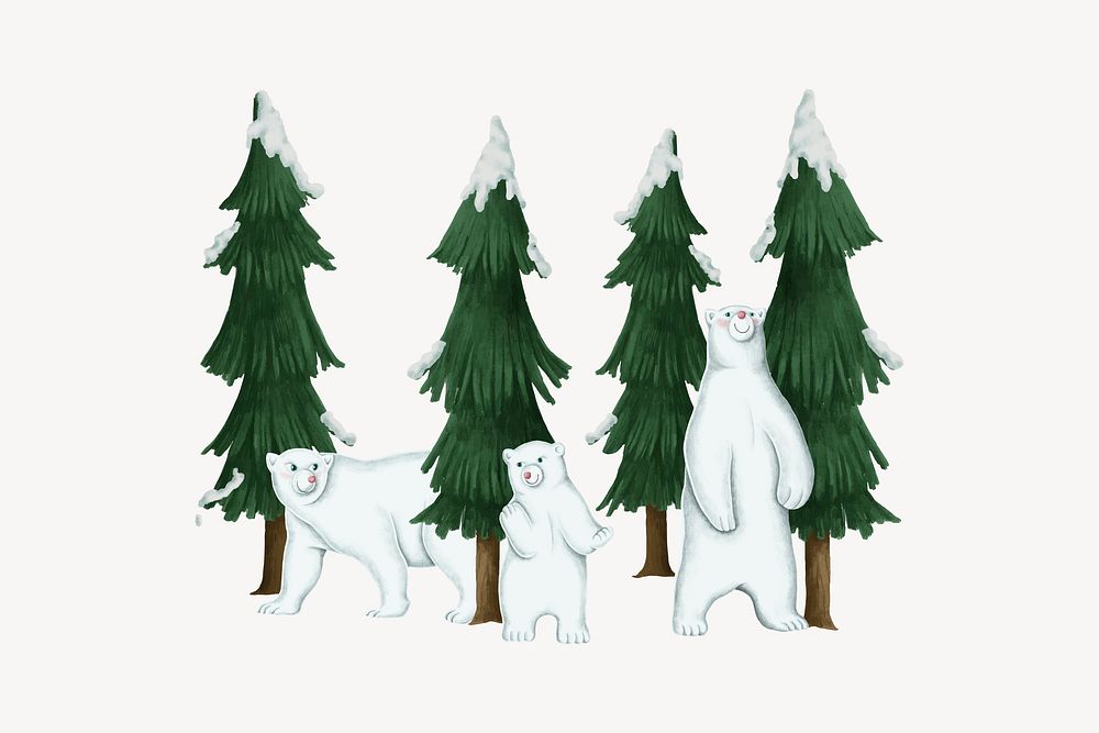 Hand drawn family of white polar bears