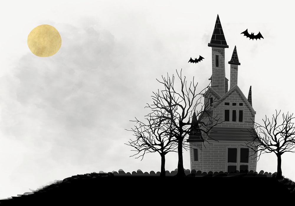 Halloween haunted house border background