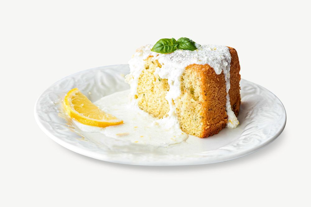 Lemon basil sponge cake collage element psd