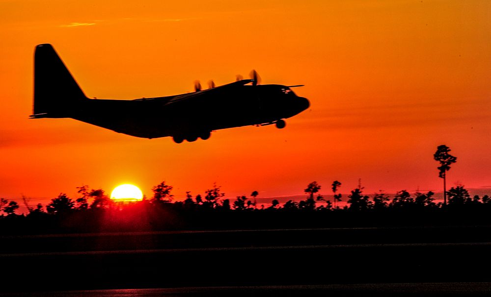 A U.S. Air Force C-130E Hercules aircraft takes off during Emerald Warrior 14 at the Stennis International Airport in Kiln…