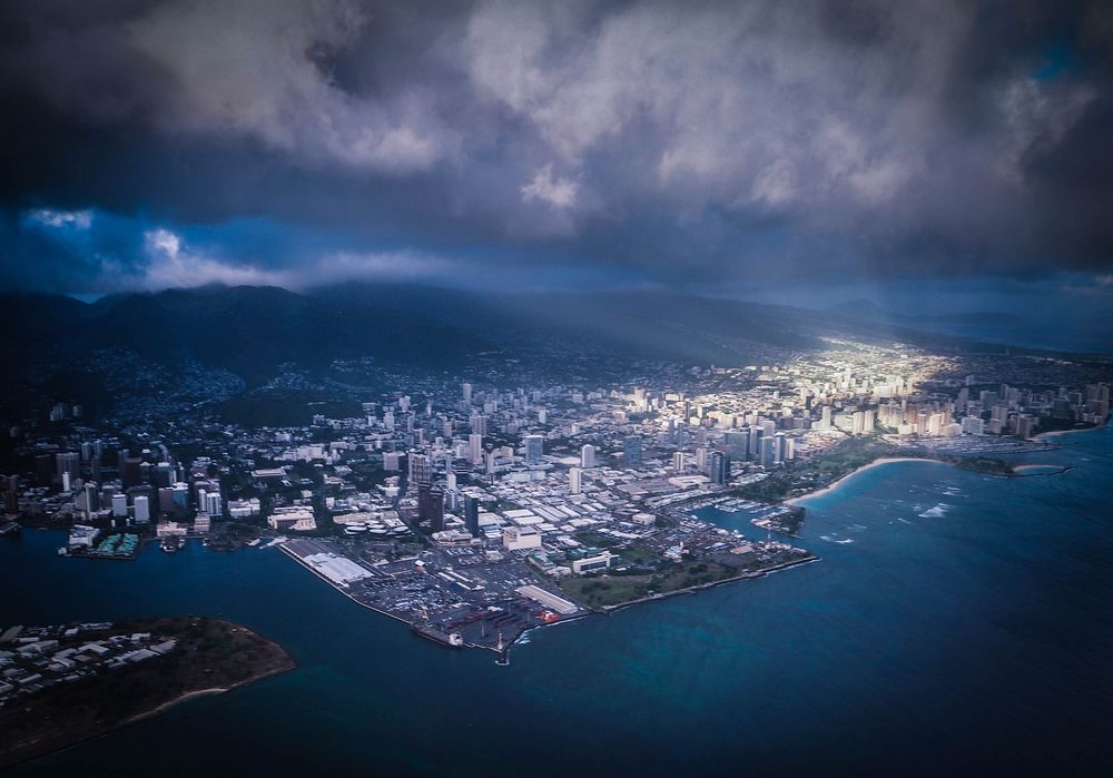 Aerial city view, Honolulu, Hawai'i. Original public domain image from Flickr