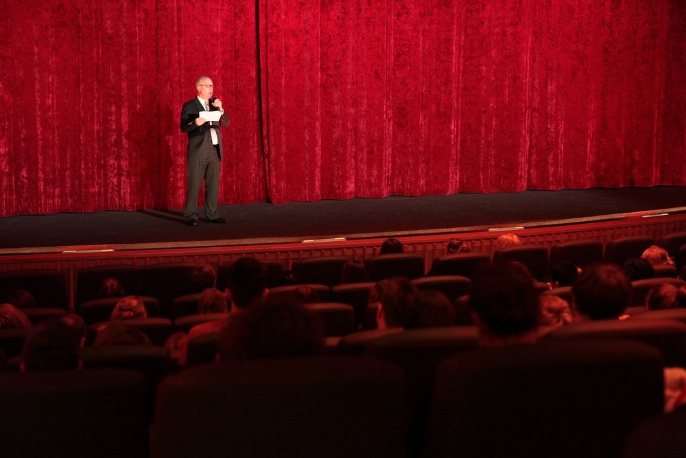 DCM Kent Logsdon speaking athe the Hidden Figures prepremiere. Original public domain image from Flickr