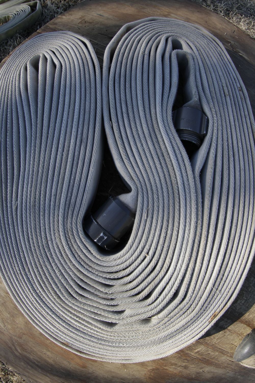 Rolled fire hose.