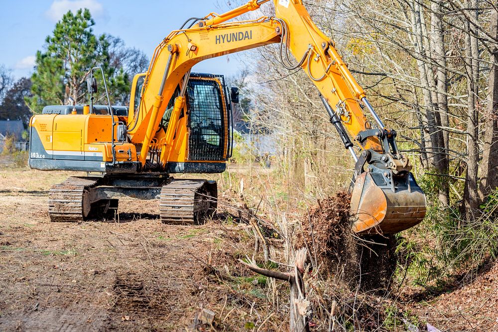 Stormwater Improvements, Greenville Public Works clearing an overgrown stormwater ditch to reduce flooding, Greenville, NC…
