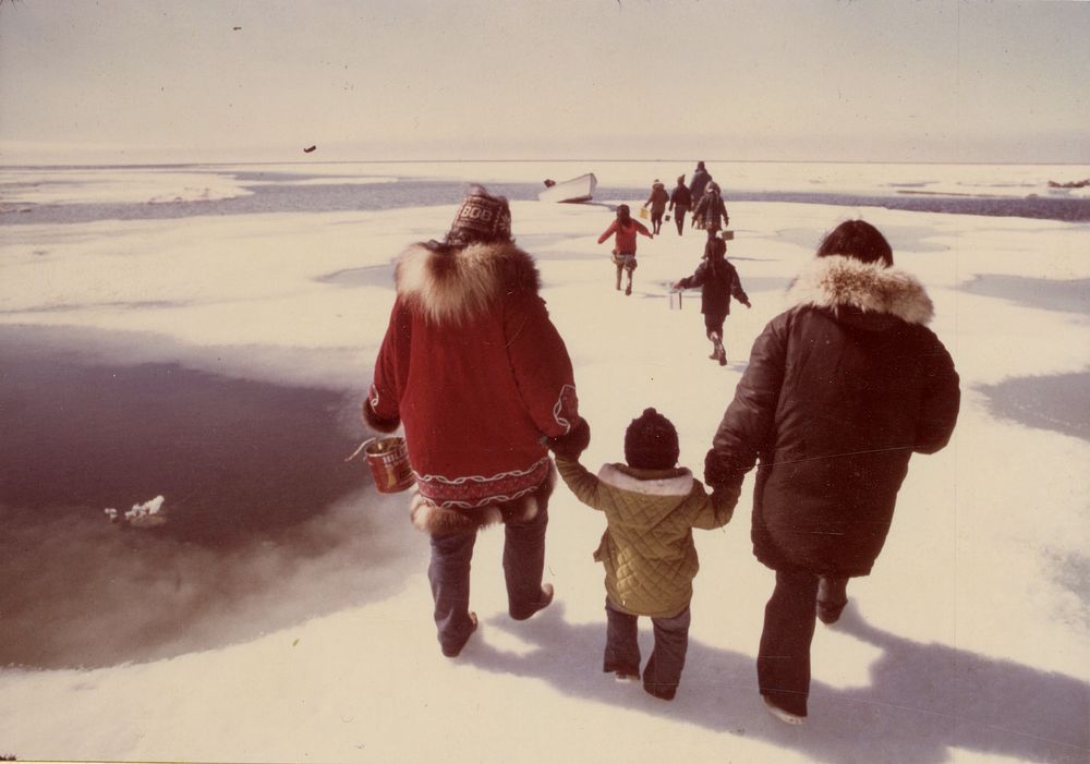 Eskimo family on spring ice of Krusenstern Lagoon on an egg hunting trip. Original public domain image from Flickr