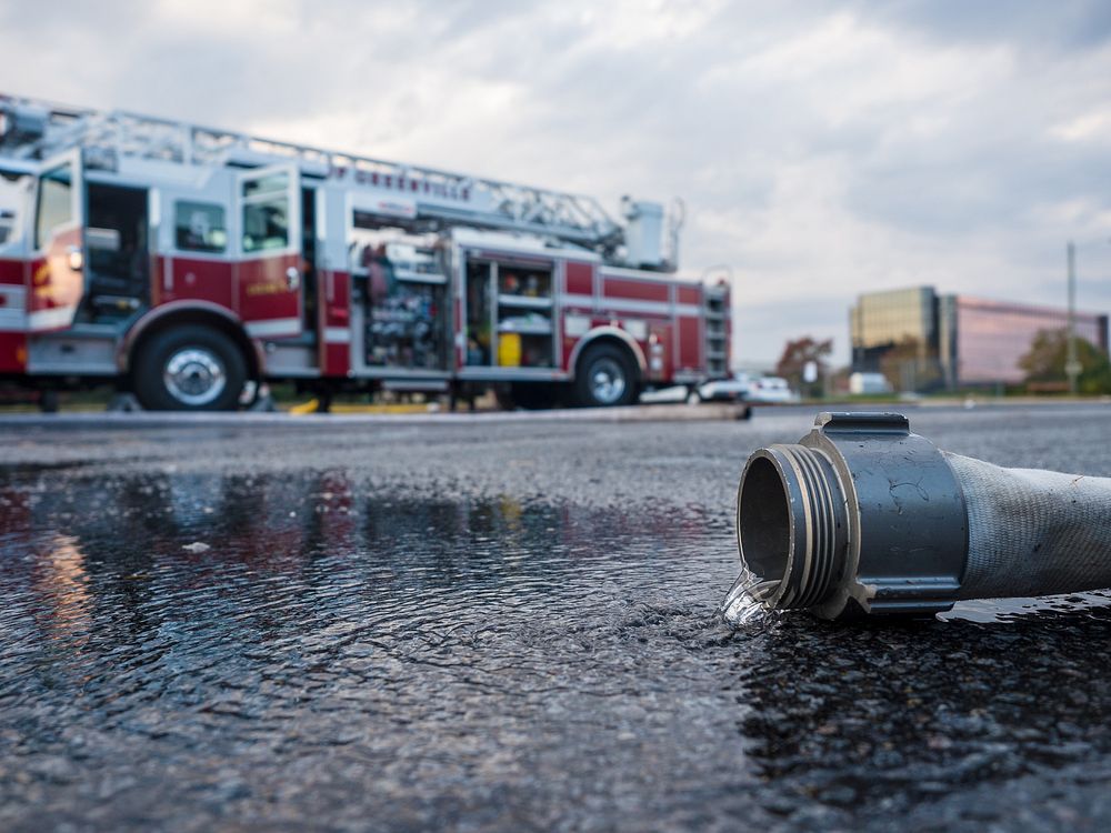 Fire hose on a ground