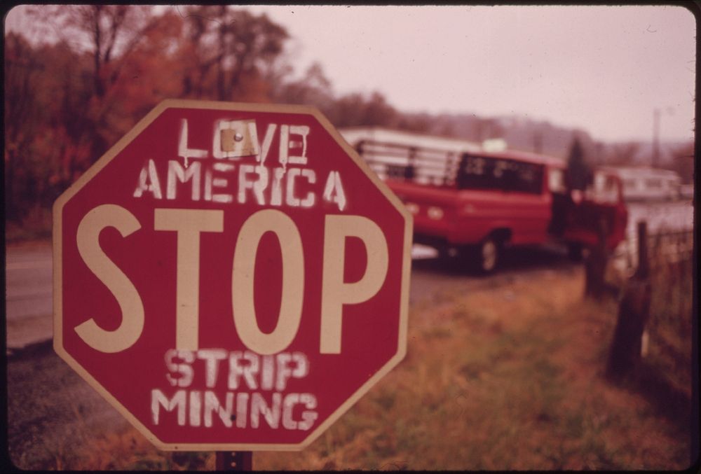 Love America stop strip mining sign. Original public domain image from Flickr