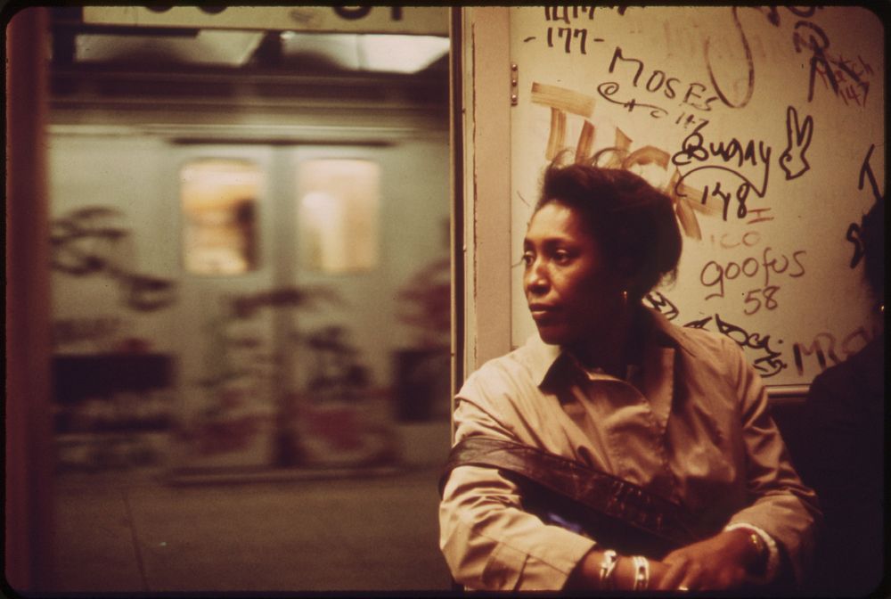Interior of Graffiti-Marked Subway Car, 05/1973. Original public domain image from Flickr