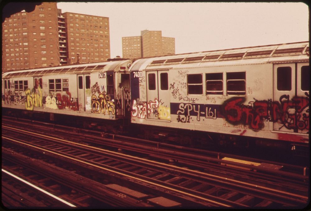 Subway Trains Spray-Painted by Vandals. Original public domain image from Flickr