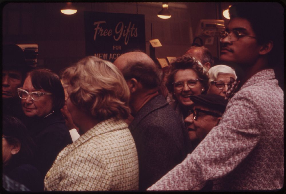 New Yorkers Line Up to Receive "Free Gifts" at A Herald Square Store Opening, 05/1973. Original public domain image from…