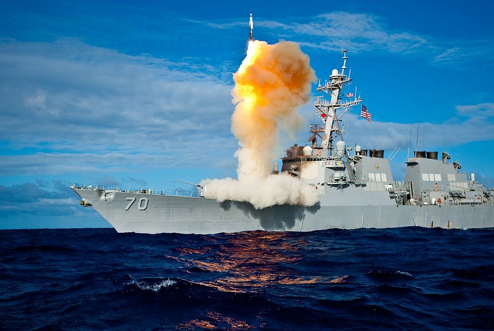 The Arleigh Burke-class guided missile destroyer USS Hopper (DDG 70), equipped with the Aegis integrated weapons system…