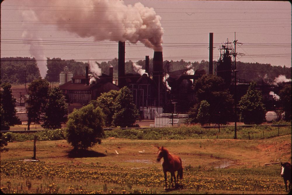 Factory smoke across pasture land. Original public domain image from Flickr