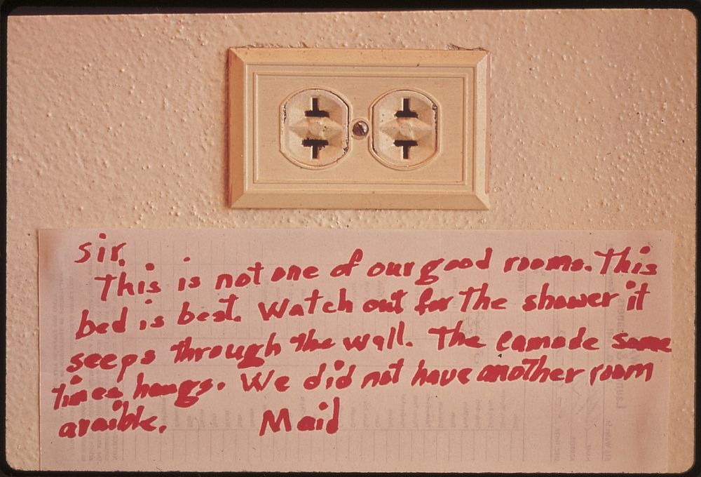 Message from maid on a wall in the Frio Canyon Lodge. Original public domain image from Flickr