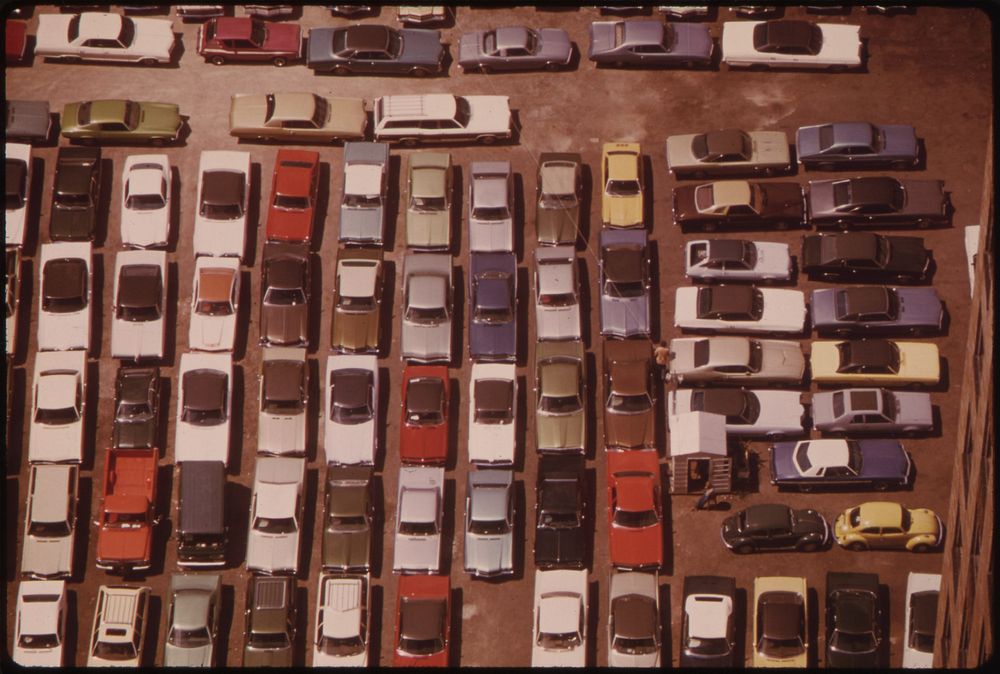 Downtown Parking Lot 08/1973. Photographer: Hubbard, Tom. Original public domain image from Flickr