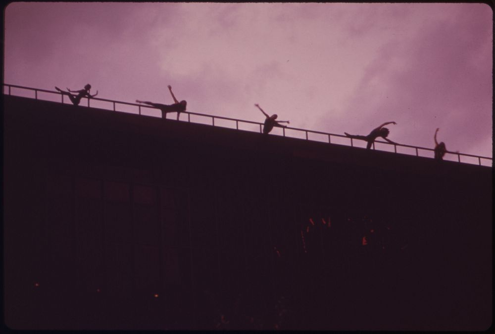 The "Celebrations" Group of Marilyn Woods Rehearses Dance on the Roof of the Fifth Third Bank Building Overlooking Fountain…