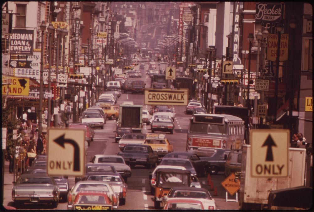 Looking North Along Vine Street from the Overhead Walkway at Fountain Square 08/1973. Photographer: Hubbard, Tom. Original…