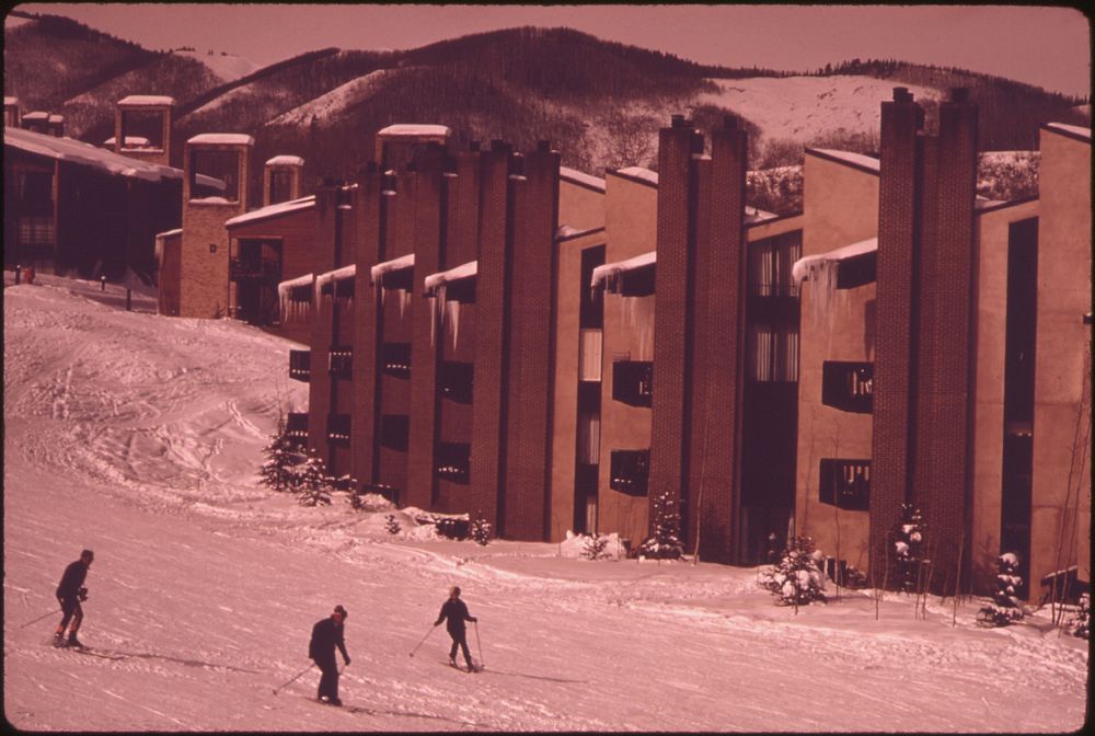 West Village Condominiums Follow a Ski Slope at Snowmass Mountain 01/1974. Photographer: Hoffman, Ron. Original public…