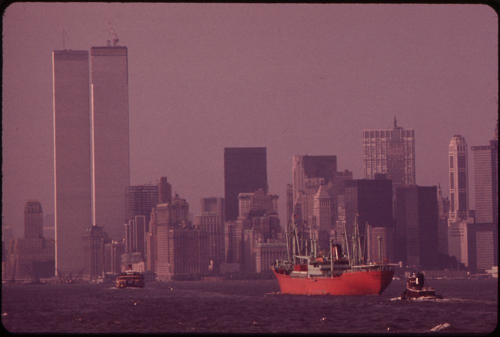 World Trade Center (Left) and Lower Hudson River Shipping Seen From the Staten Island Ferry. Original public domain image…