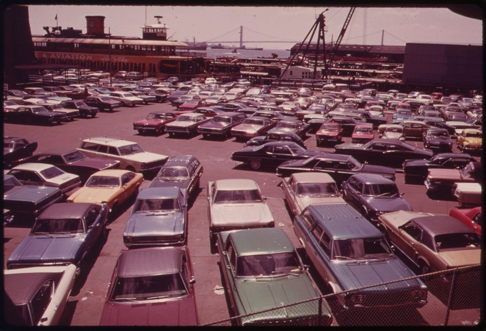Parking Lot at Ferry Dock on Staten Island 05/1973. Photographer: Tress, Arthur. Original public domain image from Flickr