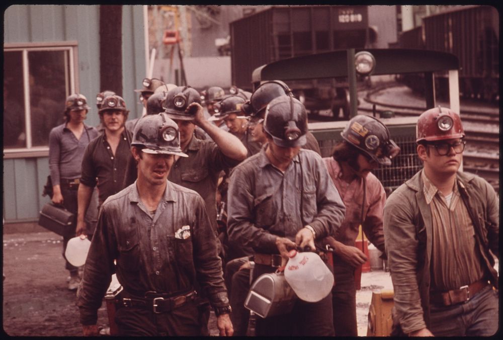 Miners Line Up to Go Into the Elevator Shaft at the Virginia-Pocahontas Coal Company Mine #4 near Richlands, Virginia the…