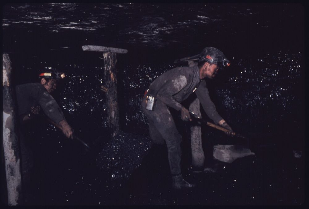 Two Miners Are Cleaning Out Loose Coal by Hand So Canvas Walls Can Be Hung to Control the Air Flow in the Virginia…