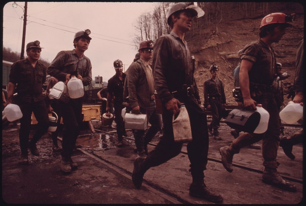 Miners Who Have Just Returned to the Surface of Virginia-Pocahontas Coal Company Mine #4 near Richlands, Virginia 04/1974.…