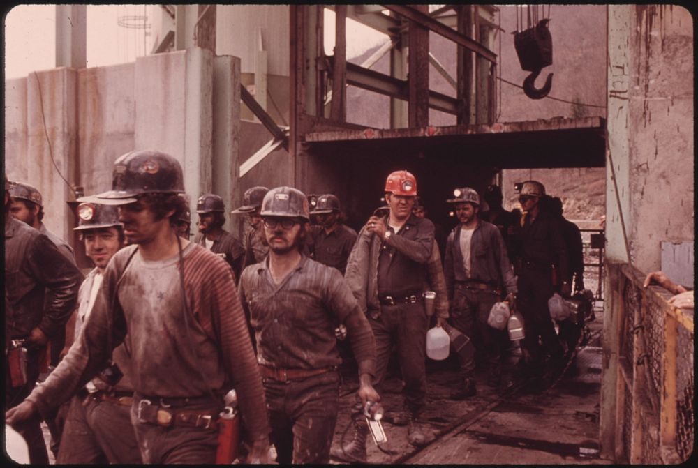 First Shift of Miners at the Virginia-Pocahontas Coal Company Mine #4 near Richlands, Virginia, Leaving the Elevator…