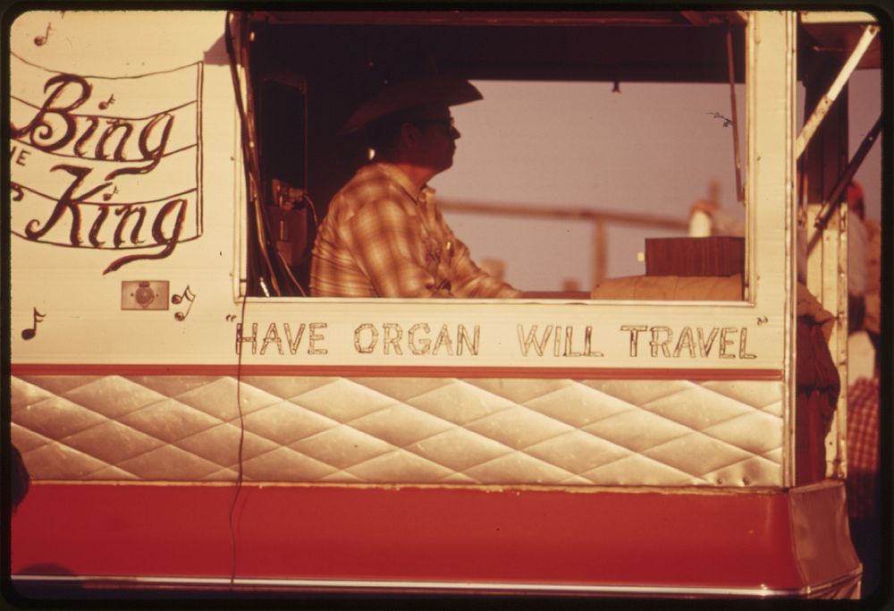 "Bing the King"--"Have Organ Will Travel", a Traveling Organ Player, Is Stationed at the Annual Flint Hills Rodeo to Provide…