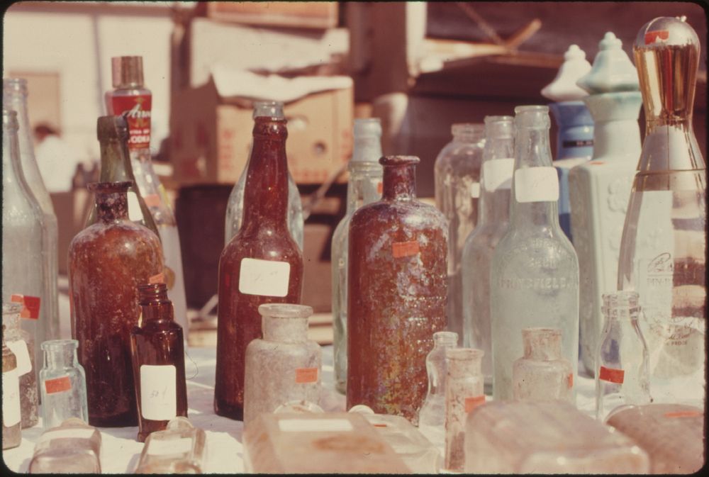 Old Bottles for Sale at a Flea Market in White Cloud, Kansas near Troy. The Market Is Sponsored by the Ma Hush Ka (White…