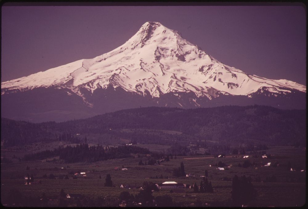 Hood River Valley and the Northeast Face of Mt. Hood Showing the Eliot, Coe, and Ladd Glaciers. Original public domain image…