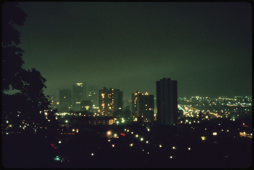 Overall View of Downtown Portland, at 8 P.M. In October, 1973 Showing Lack of Commercial Lighting During the Peak of the…