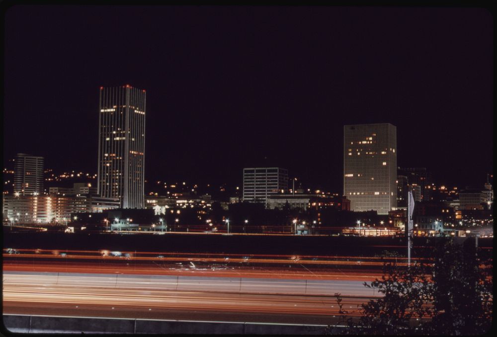 Downtown Core Area of Portland, after 7 P.M. on November 2 1973, During the State's Energy Crisis with Few Commercial and…