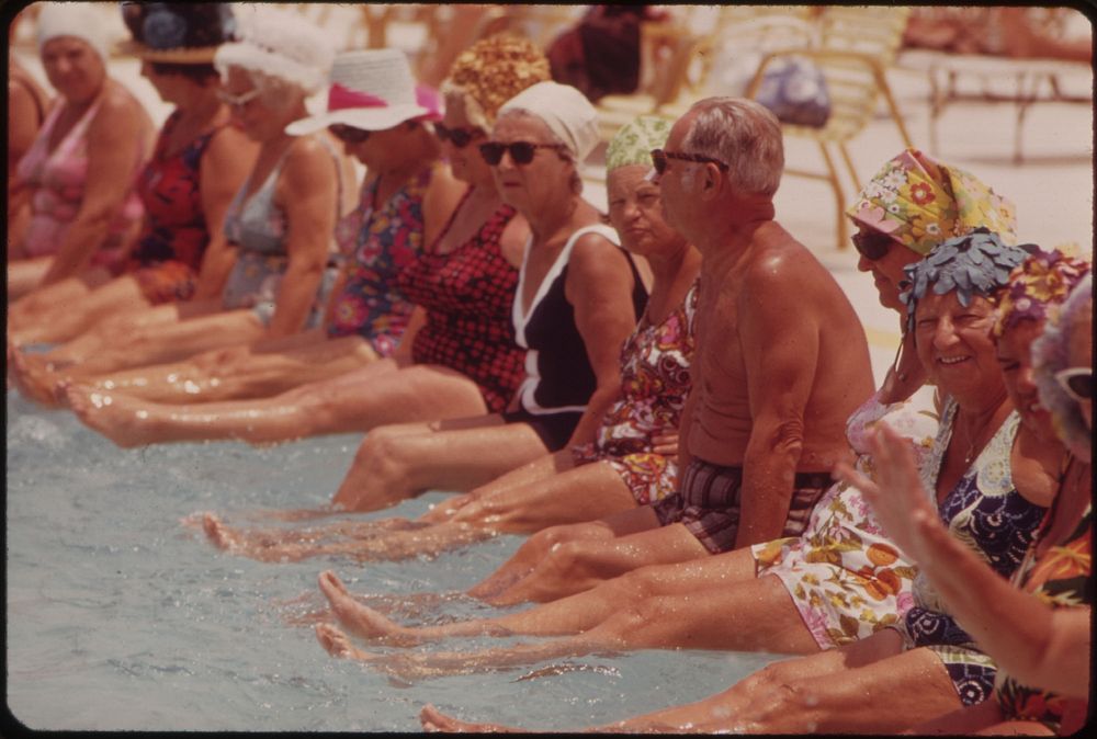 Residents of the Century Village Retirement Community Gather Around Pool for Daily Exercise Session. Photographer: Schulke…