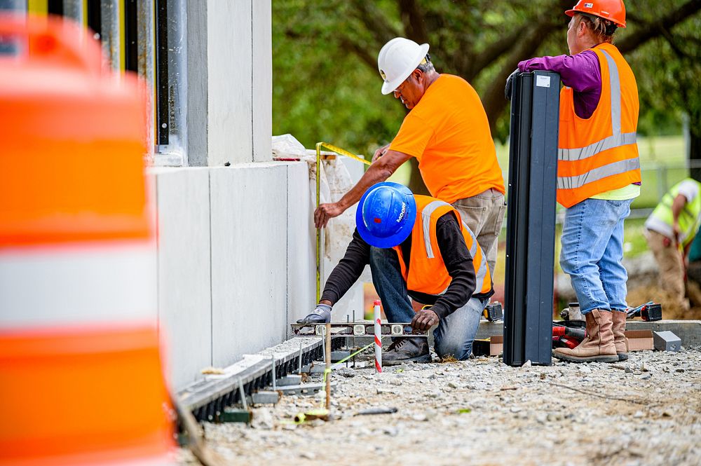 Installation of stainless steel cladding and lighting begins on the Sycamore Hill Gateway Plaza, May 4, 2020. Original…