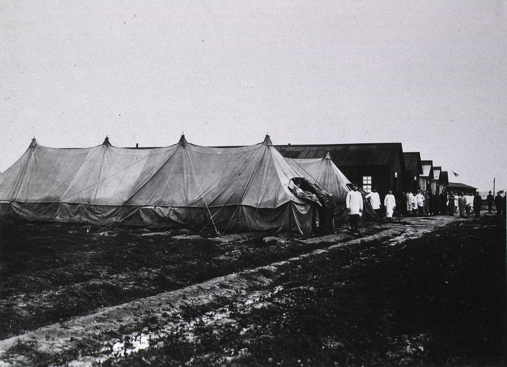 U.S. Army. Camp Hospital No.5 (Base Section No.2), Genicart, France: Row of Wards for contagious. Original public domain…