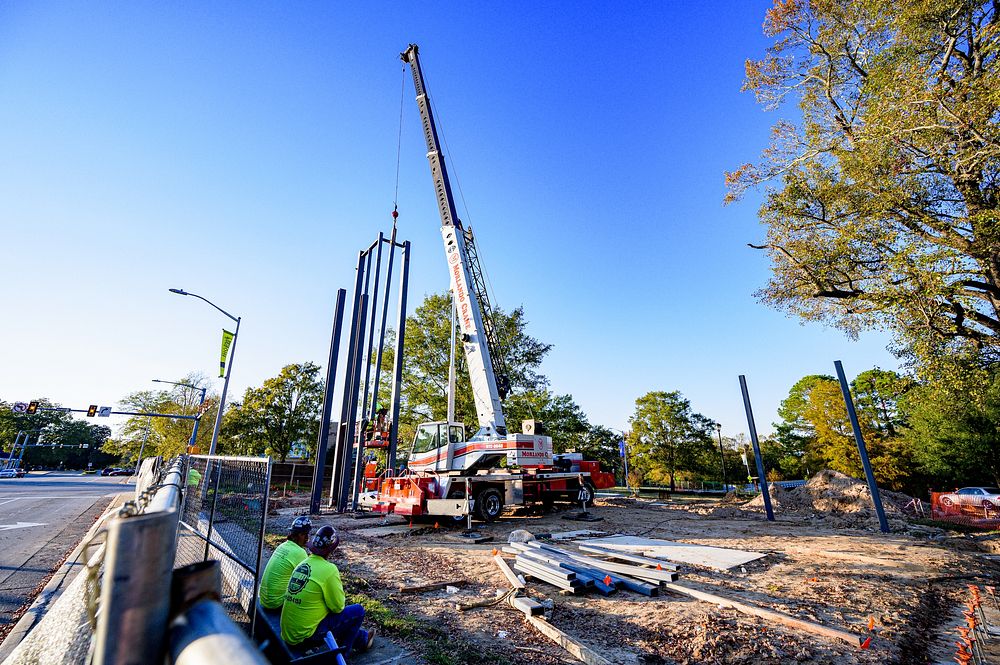 Sycamore Hill Gateway PlazaConstruction takes place on the Sycamore Hill Gateway Plaza at Greenville Town Common, Wednesday…