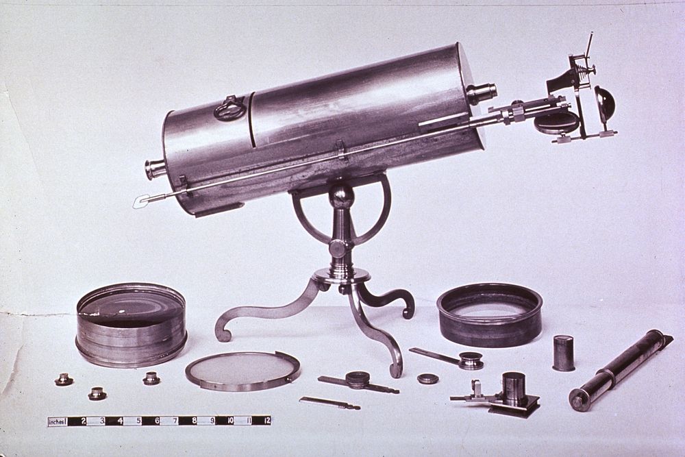 Microscopy: General view- Early Microscope with various attachments. Original public domain image from Flickr