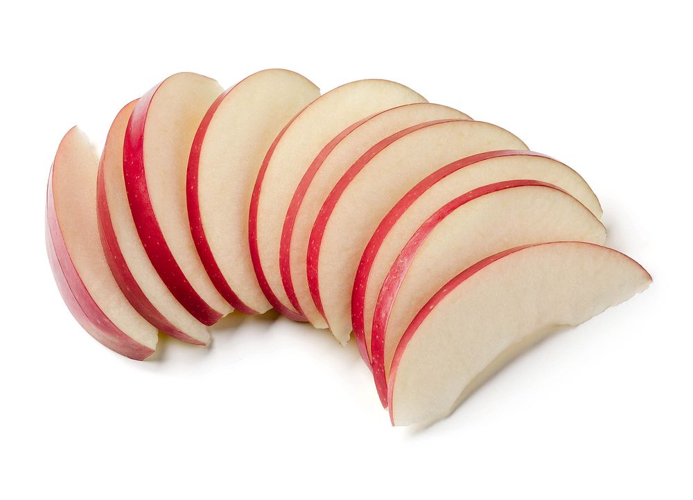 Thinly sliced apples on a white background. Original public domain image from Flickr