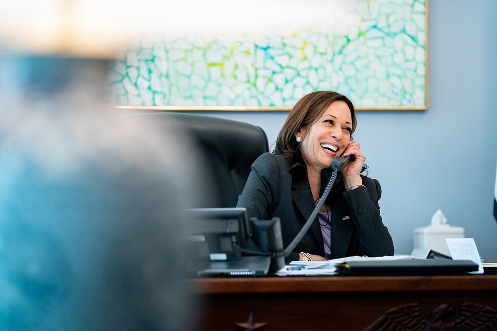 Vice President Kamala Harris holds an on phone and in-person meeting in preparation for her trip to Singapore Wednesday…