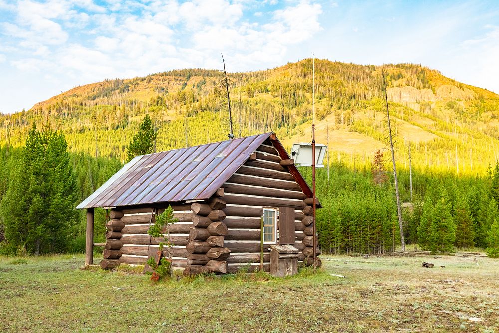 Calfee Creek Patrol Cabin sunrise. Original public domain image from Flickr