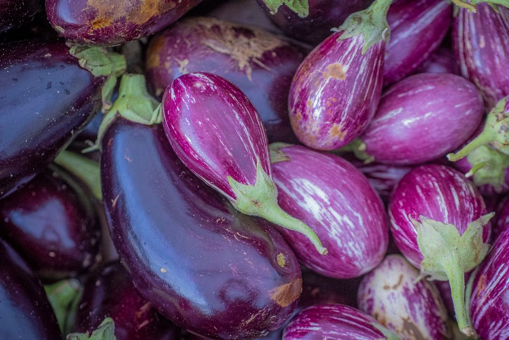 Purple eggplants, fresh vegetable. Original public domain image from Flickr