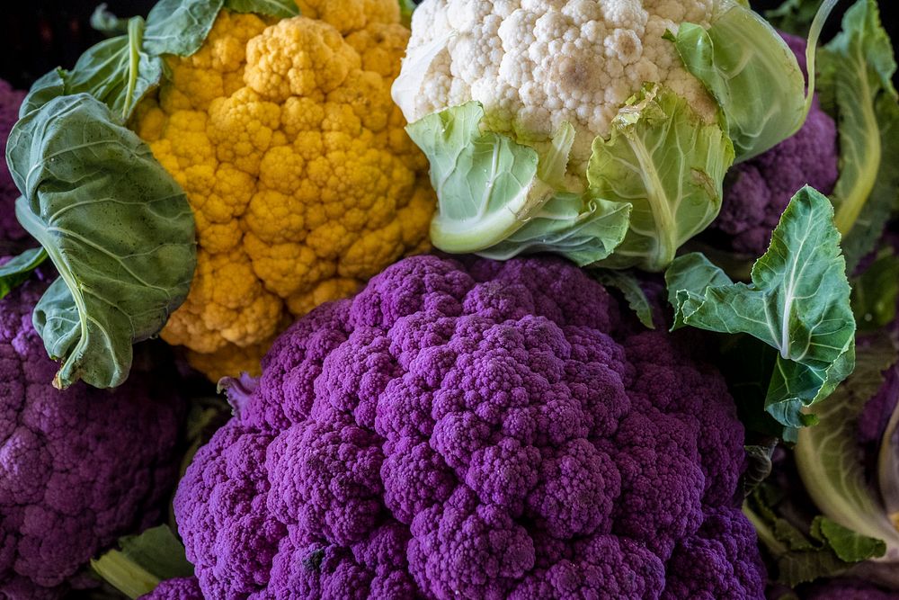 Colorful cauliflowers, fresh vegetable. Original public domain image from Flickr