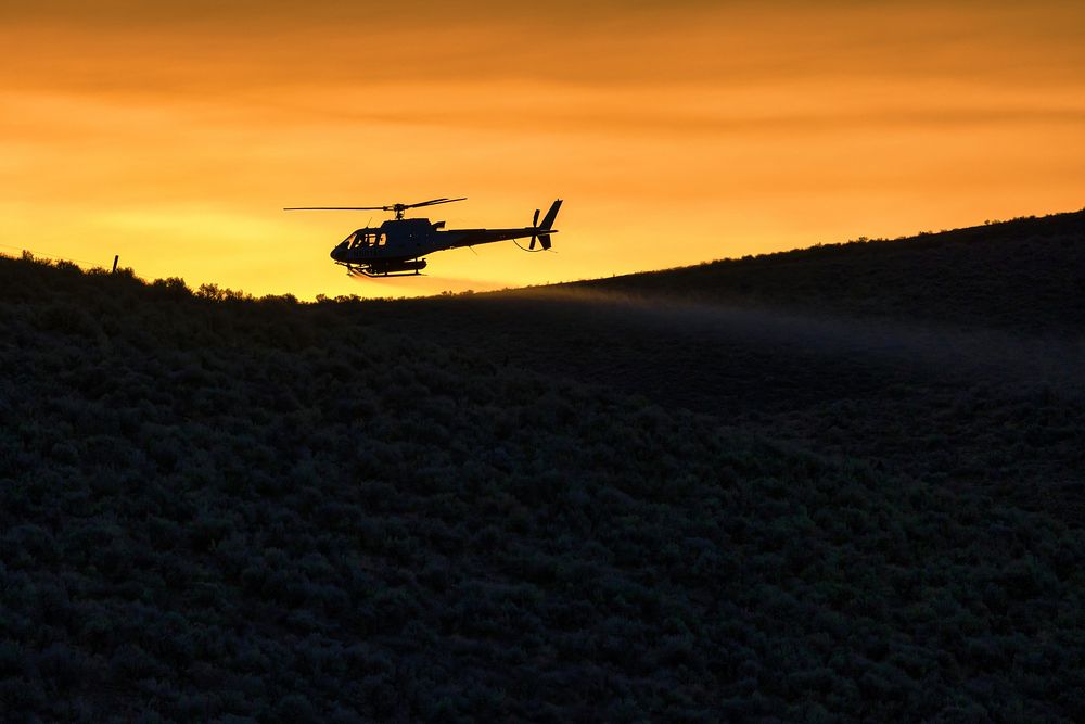 Sunset helicopter, mountain background. Original public domain image from Flickr